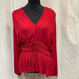 White House Black Market Red V-Neck Blouse